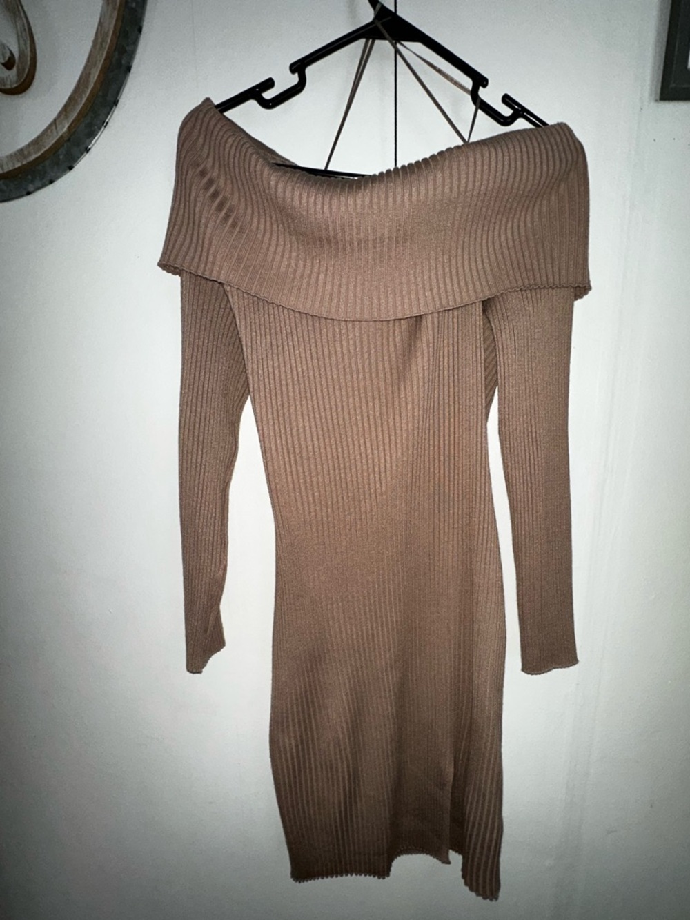 Madden Girl Ribbed Off-Shoulder Dress - Blush Taupe XXL